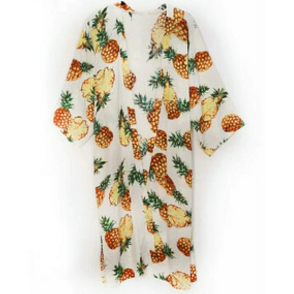 TOP TROPICAL PINEAPPLE PRINT KIMONO